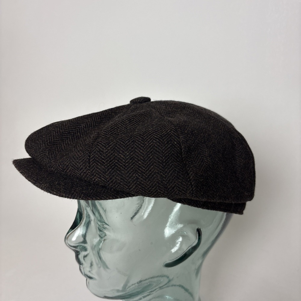 Botvela mens M newsboy flat cap Paperboy Brown Tweed Herringbone Wool Blend